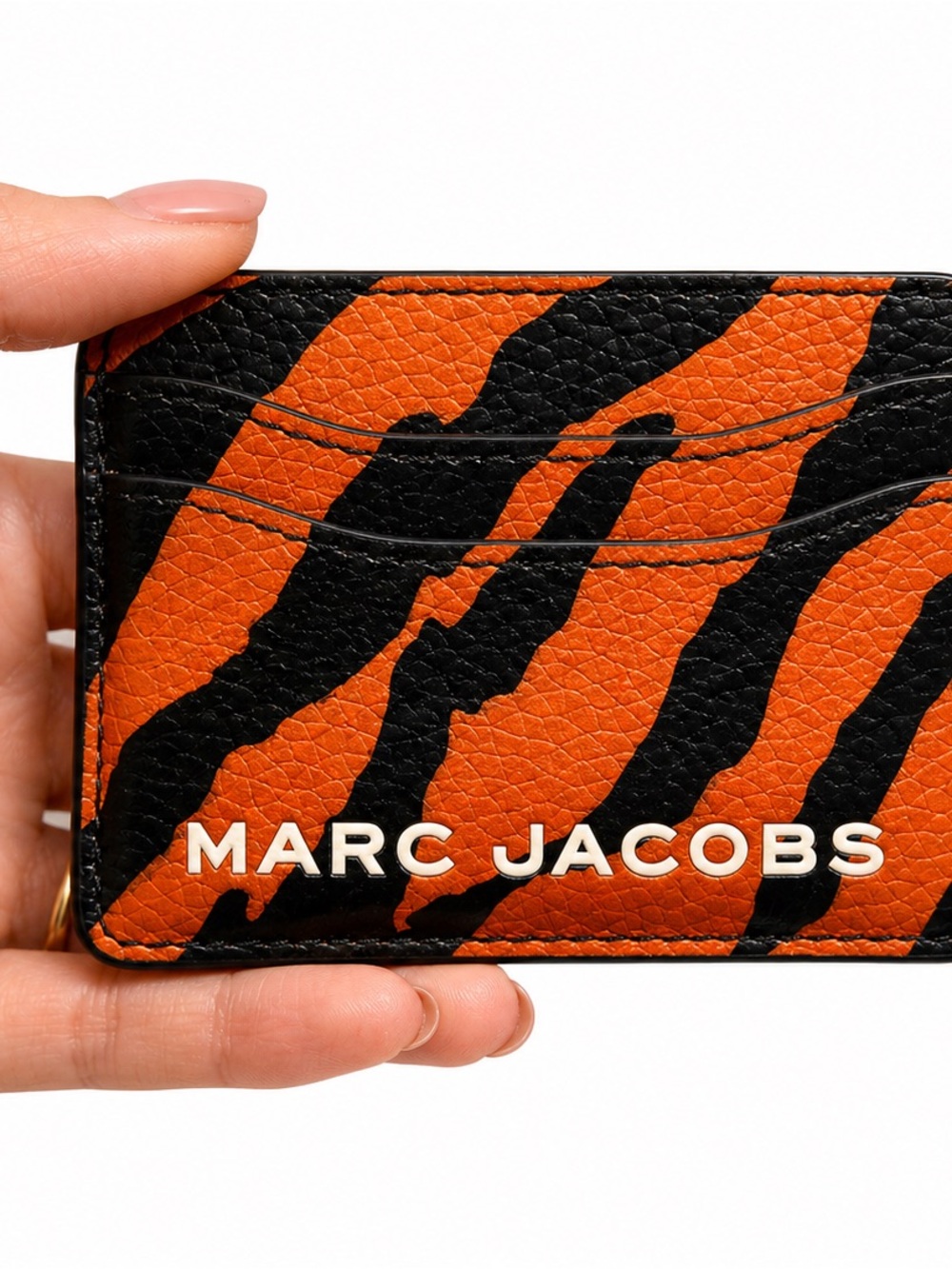 Marc Jacobs Orange and Black Tiger Stripe Leather Card Holder